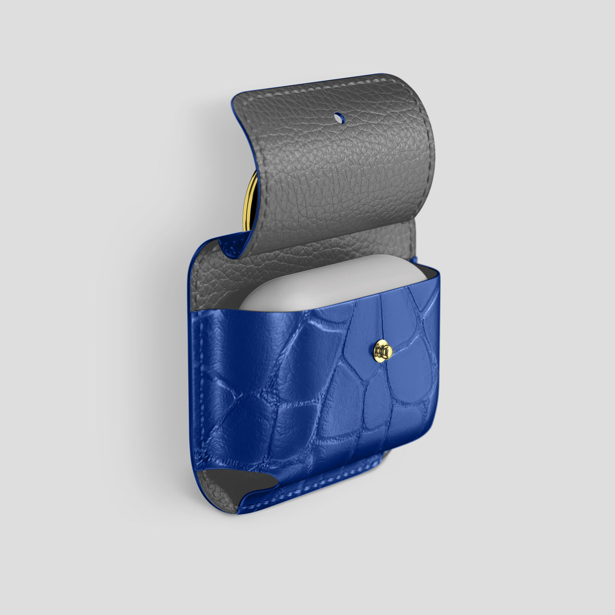Royal Blue AirPods (4th gen) Pouch In Alligator with Gold Metal -3 | Royal-Blue-Gold