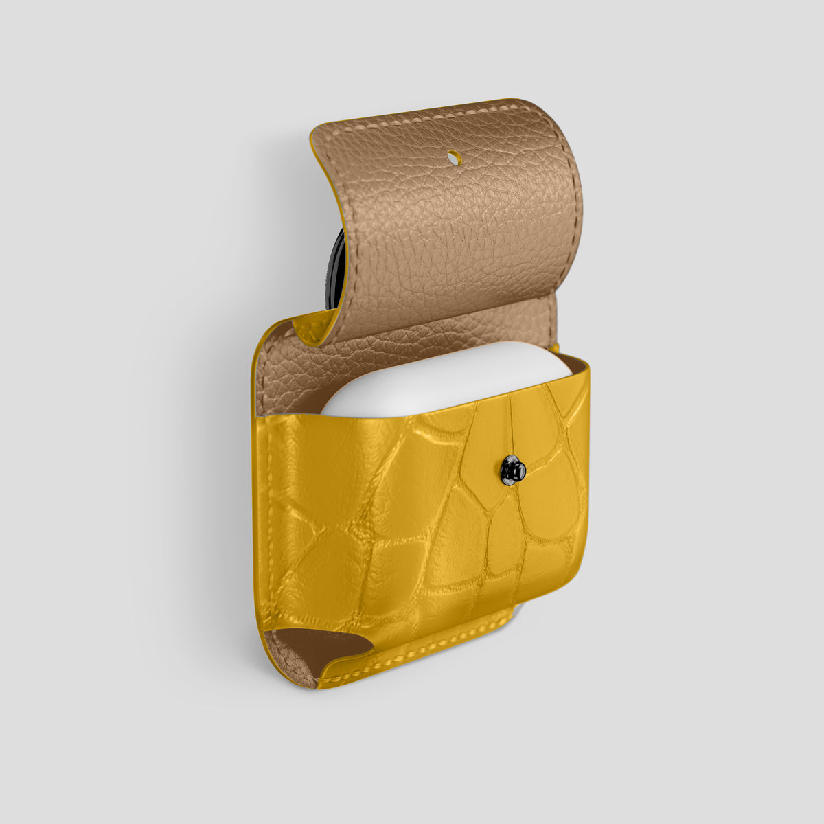 Yellow AirPods (4th gen) Pouch In Alligator with Black Metal -3 | Yellow-Black