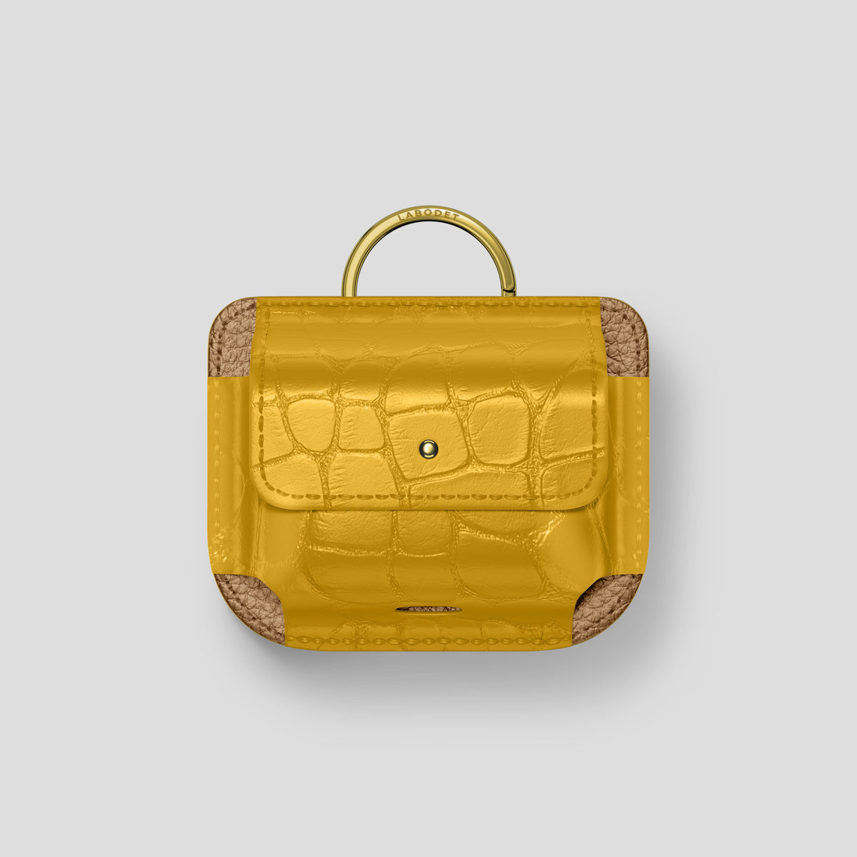 Yellow AirPods (4th gen) Pouch In Alligator with Gold Metal -1 | Yellow-Gold