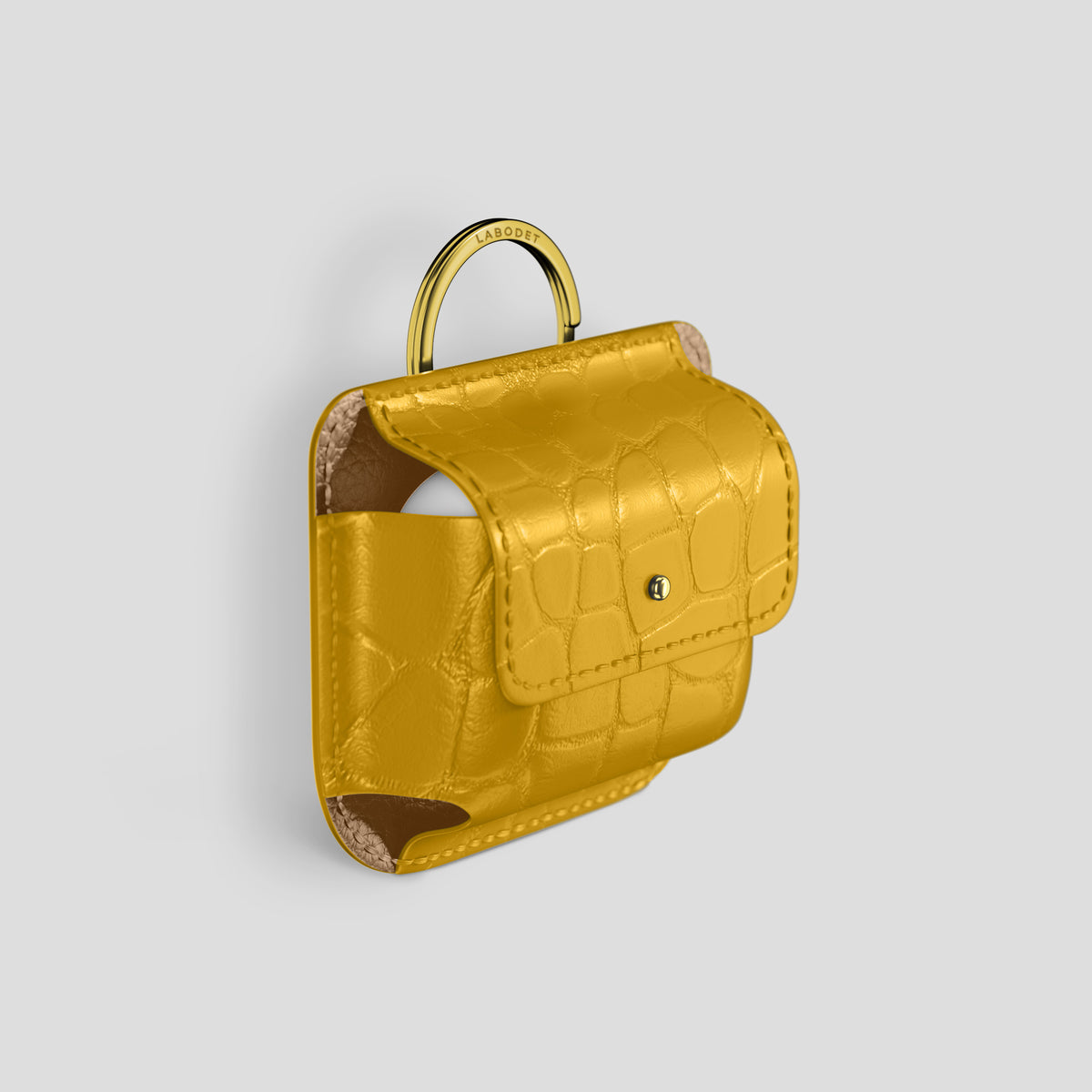 Yellow AirPods (4th gen) Pouch In Alligator with Gold Metal -2 | Yellow-Gold