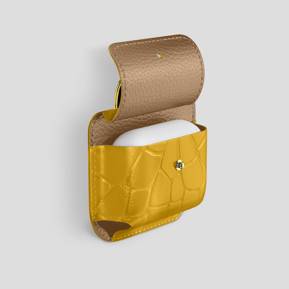 Yellow AirPods (4th gen) Pouch In Alligator with Gold Metal -3 | Yellow-Gold