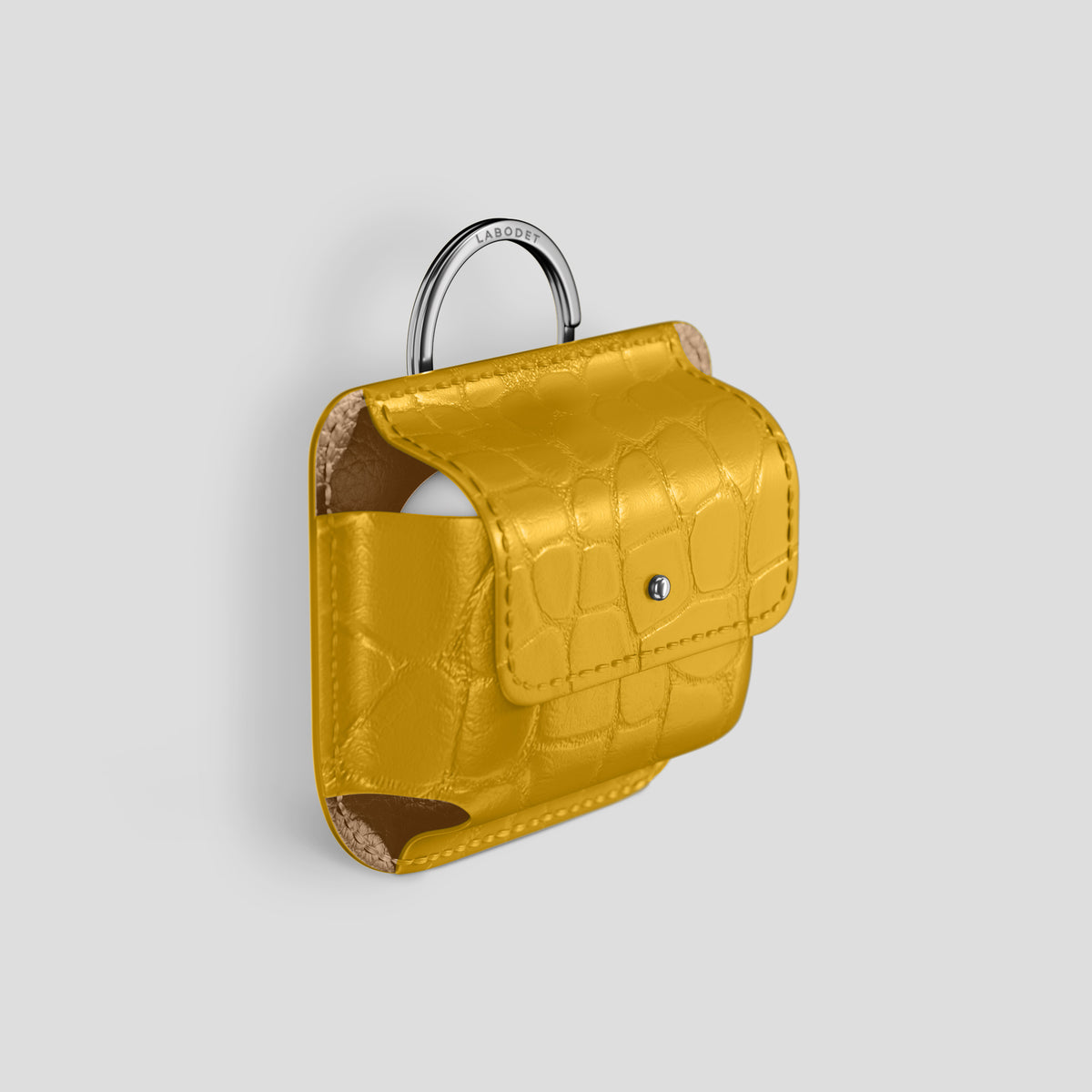 Yellow AirPods (4th gen) Pouch In Alligator with Steel Metal -2 | Yellow-Steel