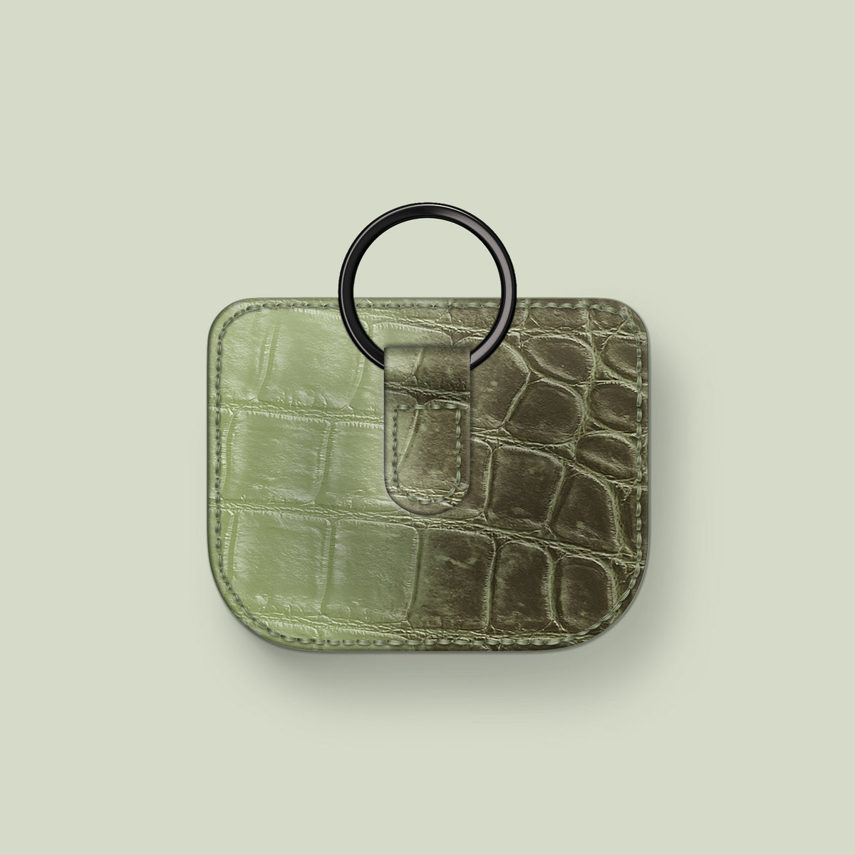 Pouch Celadon Green For AirPods Pro In Himalayan Crocodile with Black Metal -2 | Celadon-Green-Black
