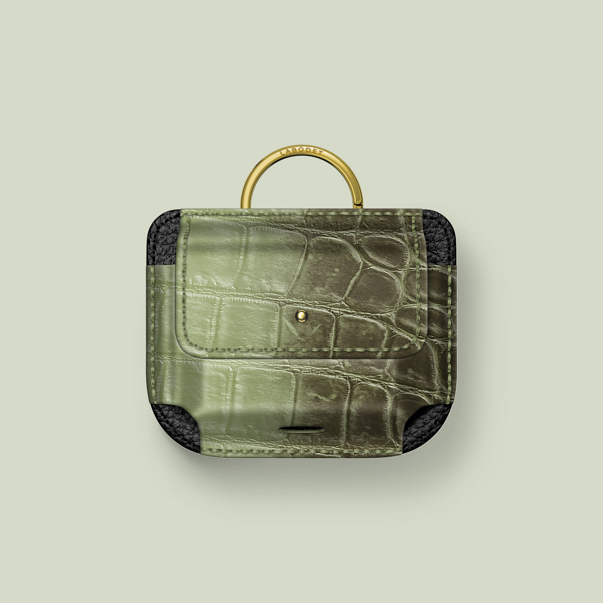 Pouch Celadon Green For AirPods Pro In Himalayan Crocodile with Gold Metal -1 | Celadon-Green-Gold