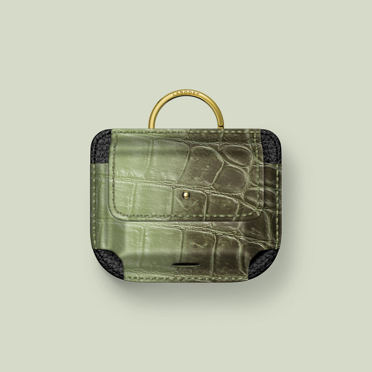 Pouch Celadon Green For AirPods Pro (2nd gen) In Himalayan Crocodile with Gold Metal -1 | Celadon-Green-Gold