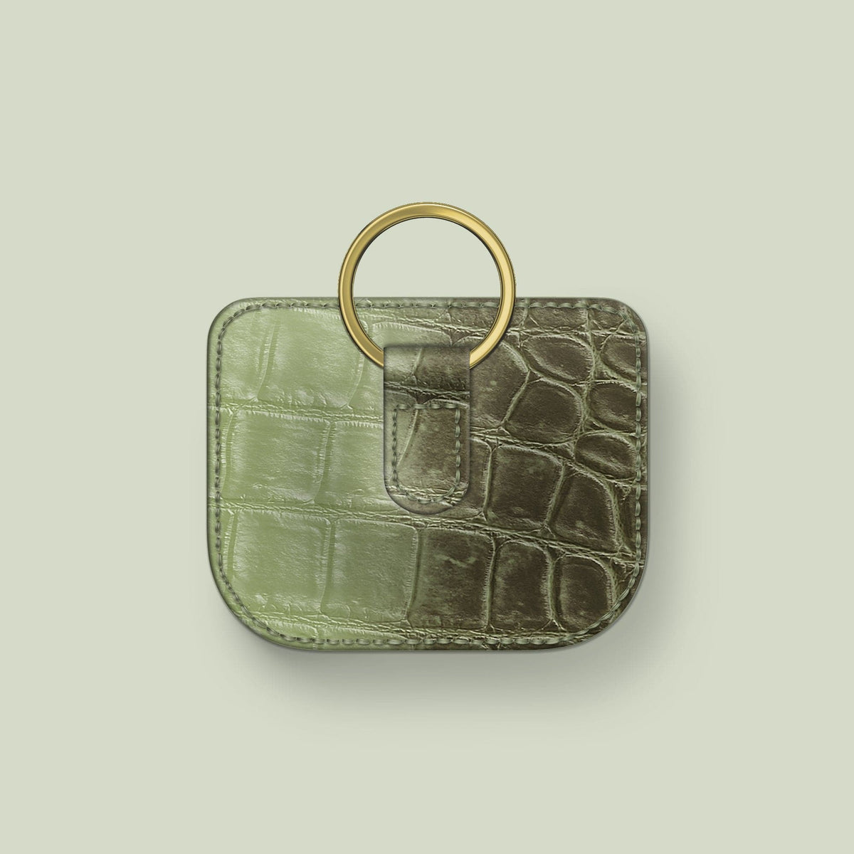 Pouch Celadon Green For AirPods Pro (1st gen) In Himalayan Crocodile with Gold Metal -2 | Celadon-Green-Gold