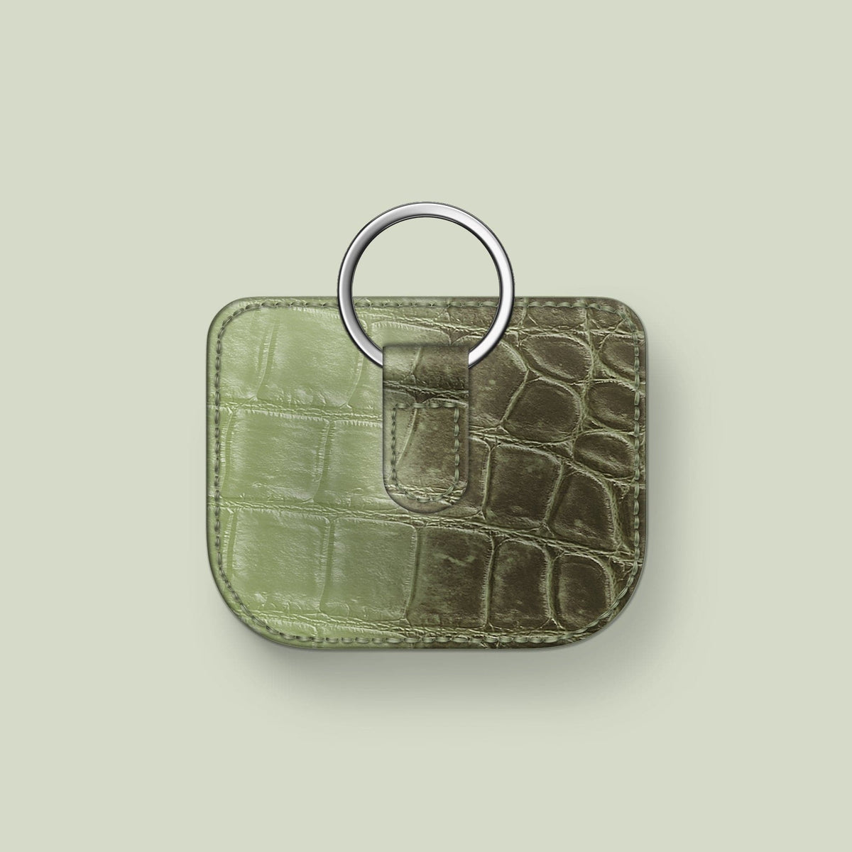 Pouch Celadon Green For AirPods Pro (1st gen) In Himalayan Crocodile with Steel Metal -2 | Celadon-Green-Steel
