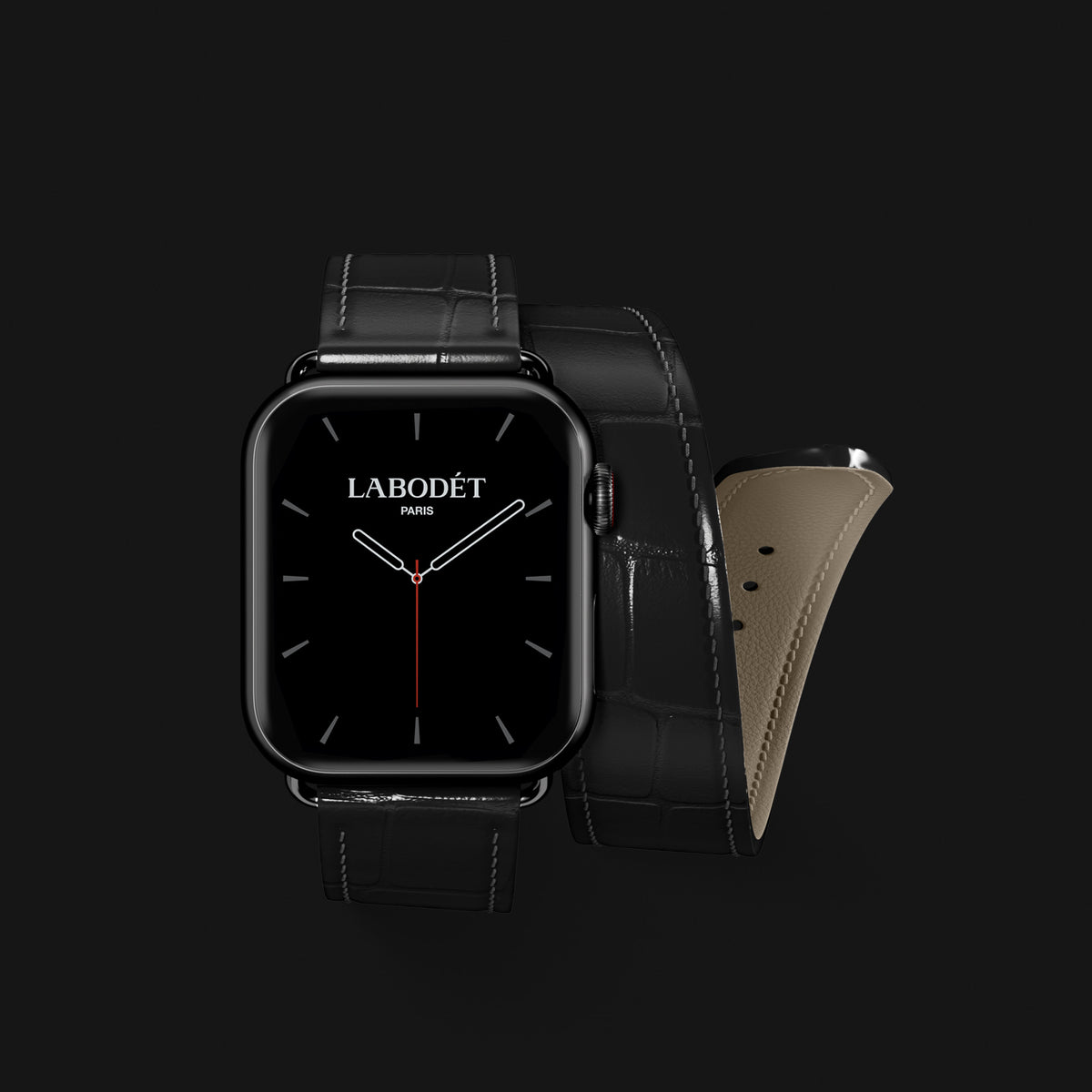Double Strap For Apple Watch Edition-Black In Alligator with Black Metal -1 | Edition-Black-Black
