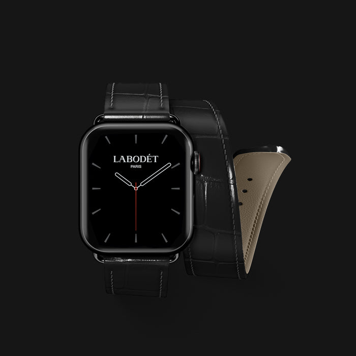 Double Strap For Apple Watch Edition-Black In Alligator with Black Metal -1 | Edition-Black-Black