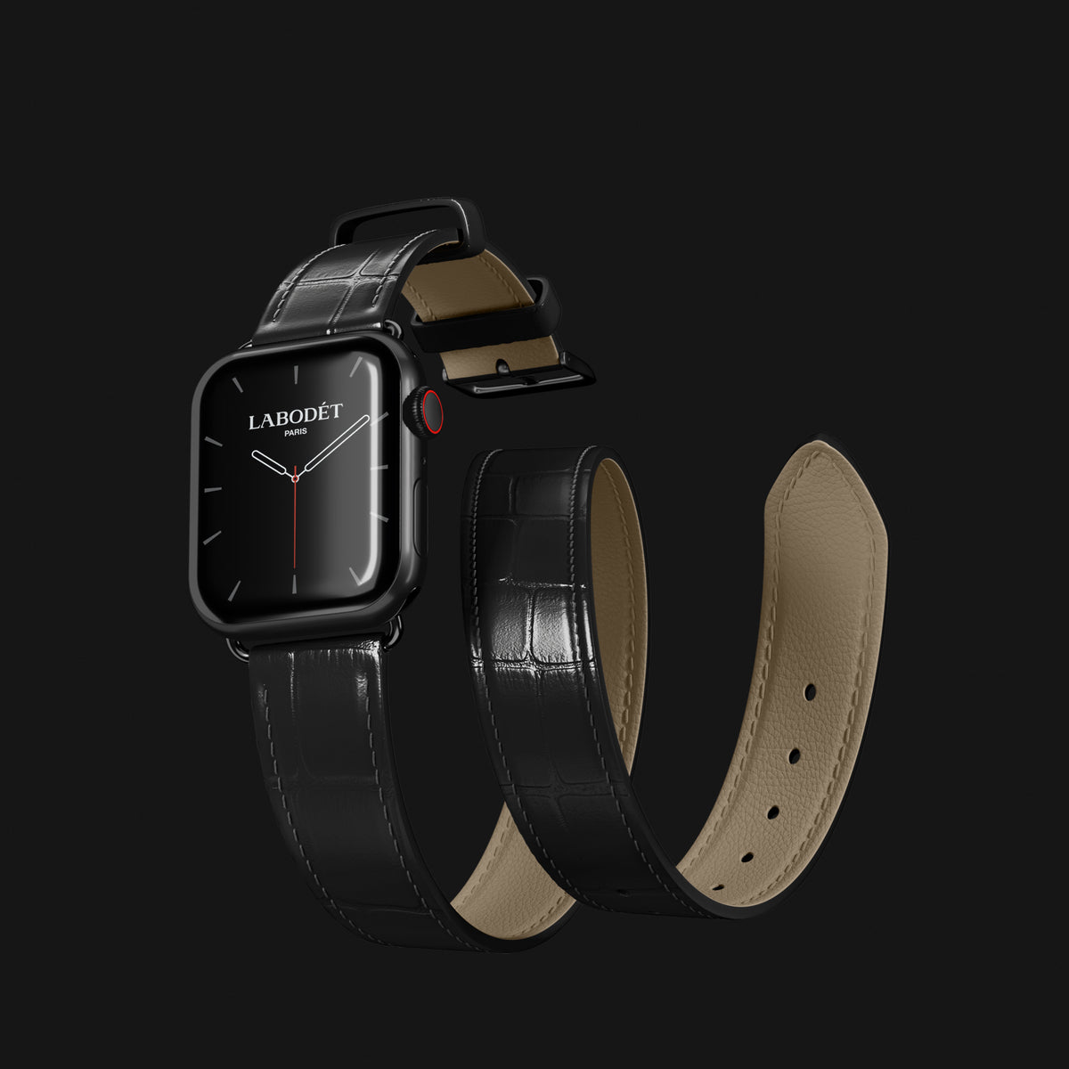 Double Strap For Apple Watch Edition-Black In Alligator with Black Metal -2 | Edition-Black-Black
