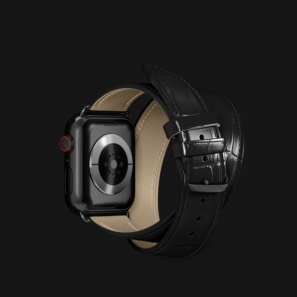 Double Strap For Apple Watch Edition-Black In Alligator with Black Metal -3 | Edition-Black-Black