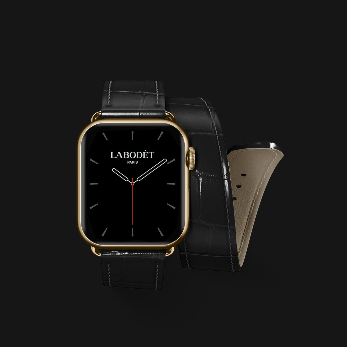 Double Strap For Apple Watch Edition-Black In Alligator with Gold Metal -1 | Edition-Black-Gold