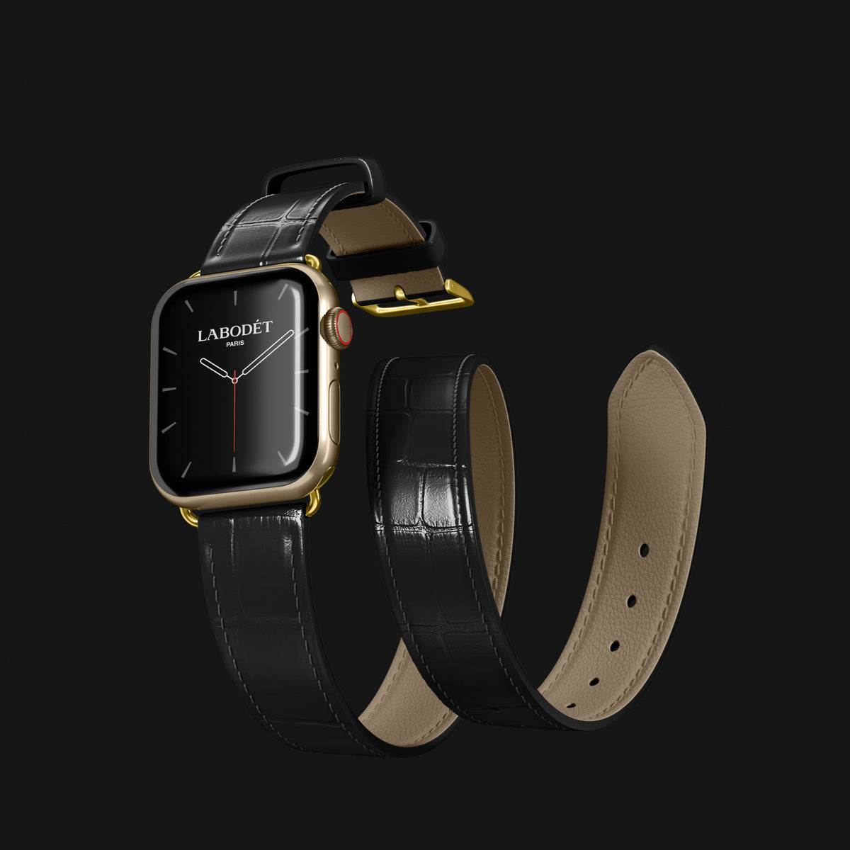 Double Strap For Apple Watch Edition-Black In Alligator with Gold Metal -2 | Edition-Black-Gold