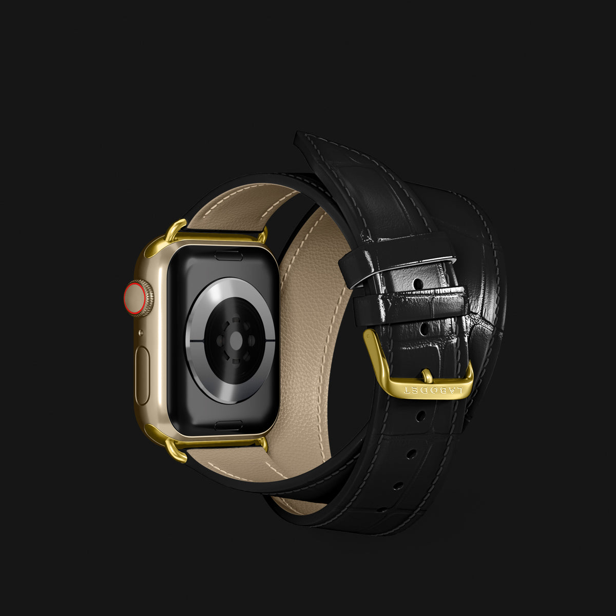Double Strap For Apple Watch Edition-Black In Alligator with Gold Metal -3 | Edition-Black-Gold