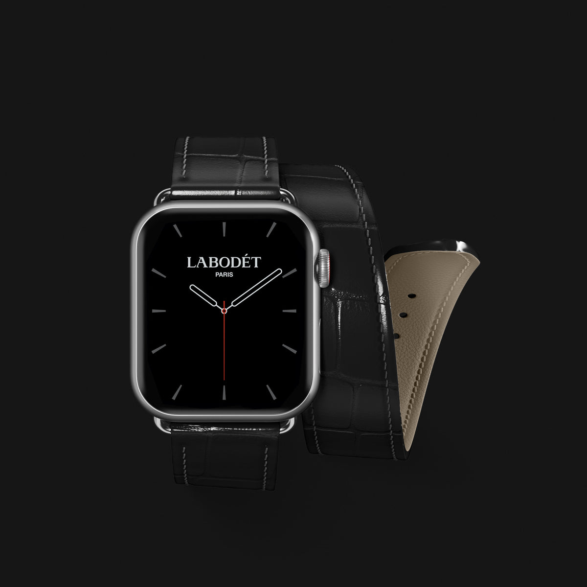 Double Strap For Apple Watch Edition-Black In Alligator with Steel Metal -1 | Edition-Black-Steel