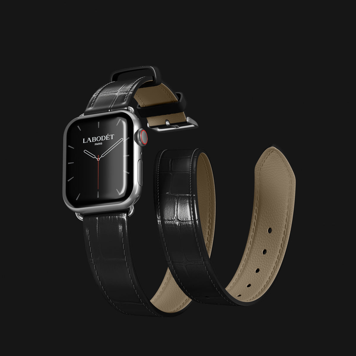 Double Strap For Apple Watch Edition-Black In Alligator with Steel Metal -2 | Edition-Black-Steel