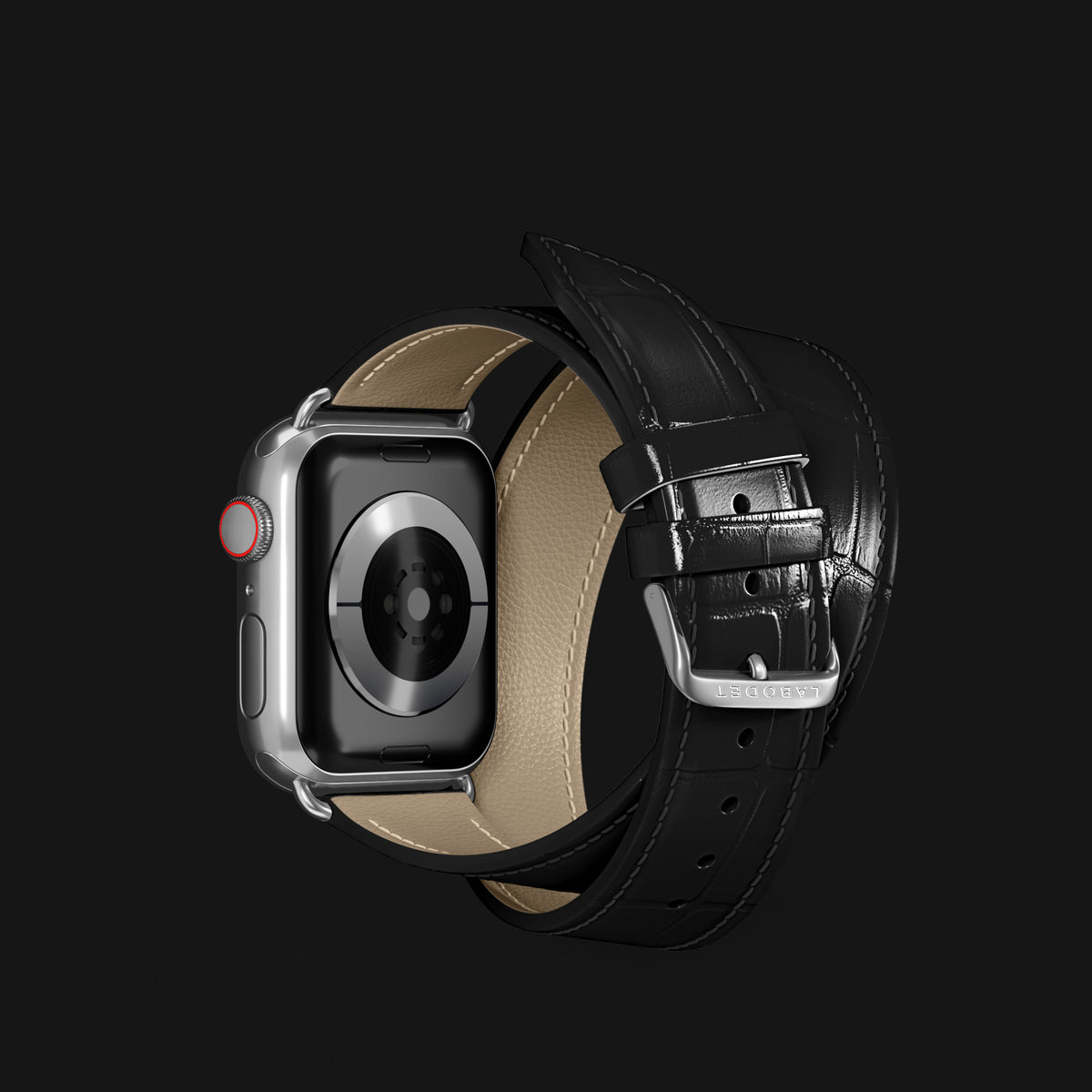 Double Strap For Apple Watch Edition-Black In Alligator with Steel Metal -3 | Edition-Black-Steel