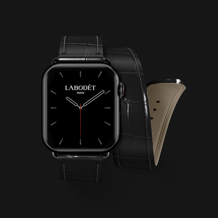 Double Strap For Apple Watch Edition-Black In Alligator with Black Metal -1 | Edition-Black-Black