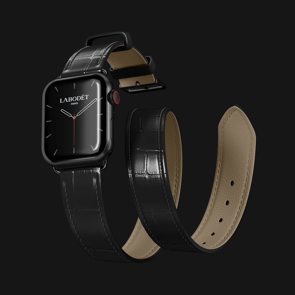 Double Strap For Apple Watch Edition-Black In Alligator with Black Metal -2 | Edition-Black-Black