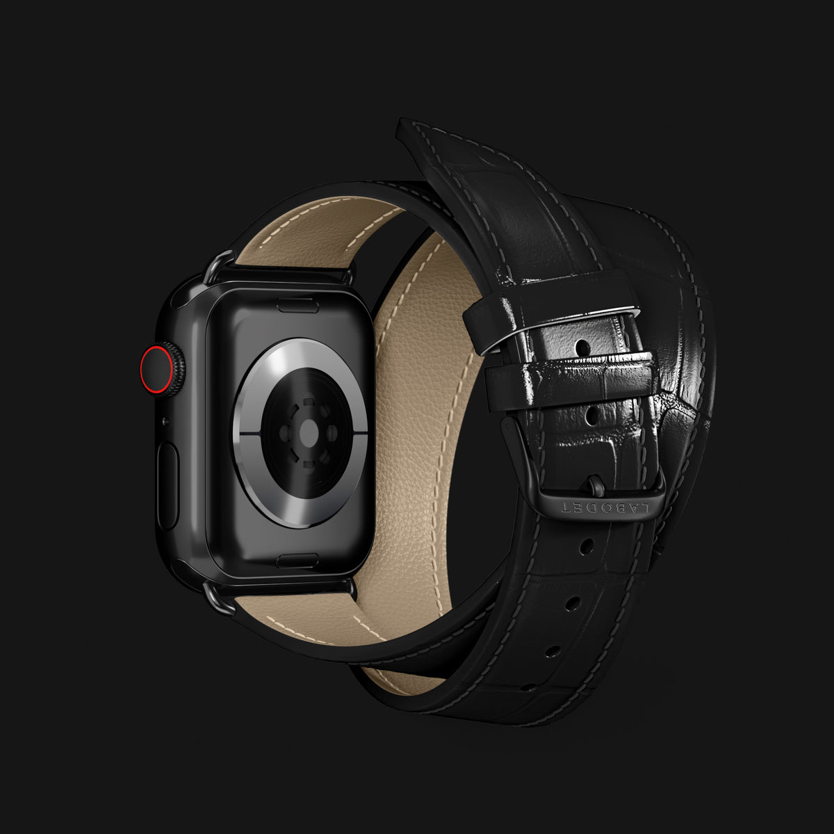 Double Strap For Apple Watch Edition-Black In Alligator with Black Metal -3 | Edition-Black-Black