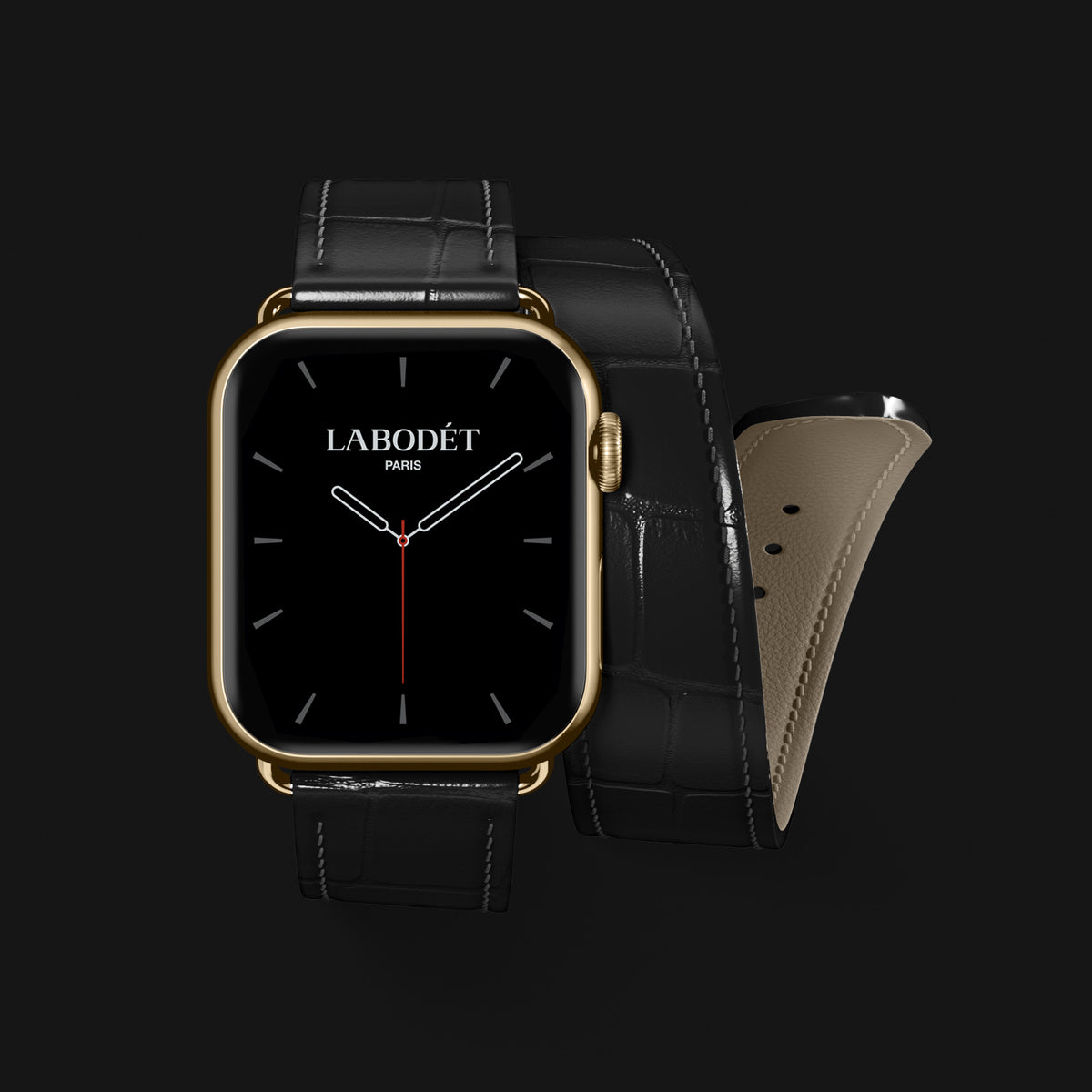 Double Strap For Apple Watch Edition-Black In Alligator with Gold Metal -1 | Edition-Black-Gold