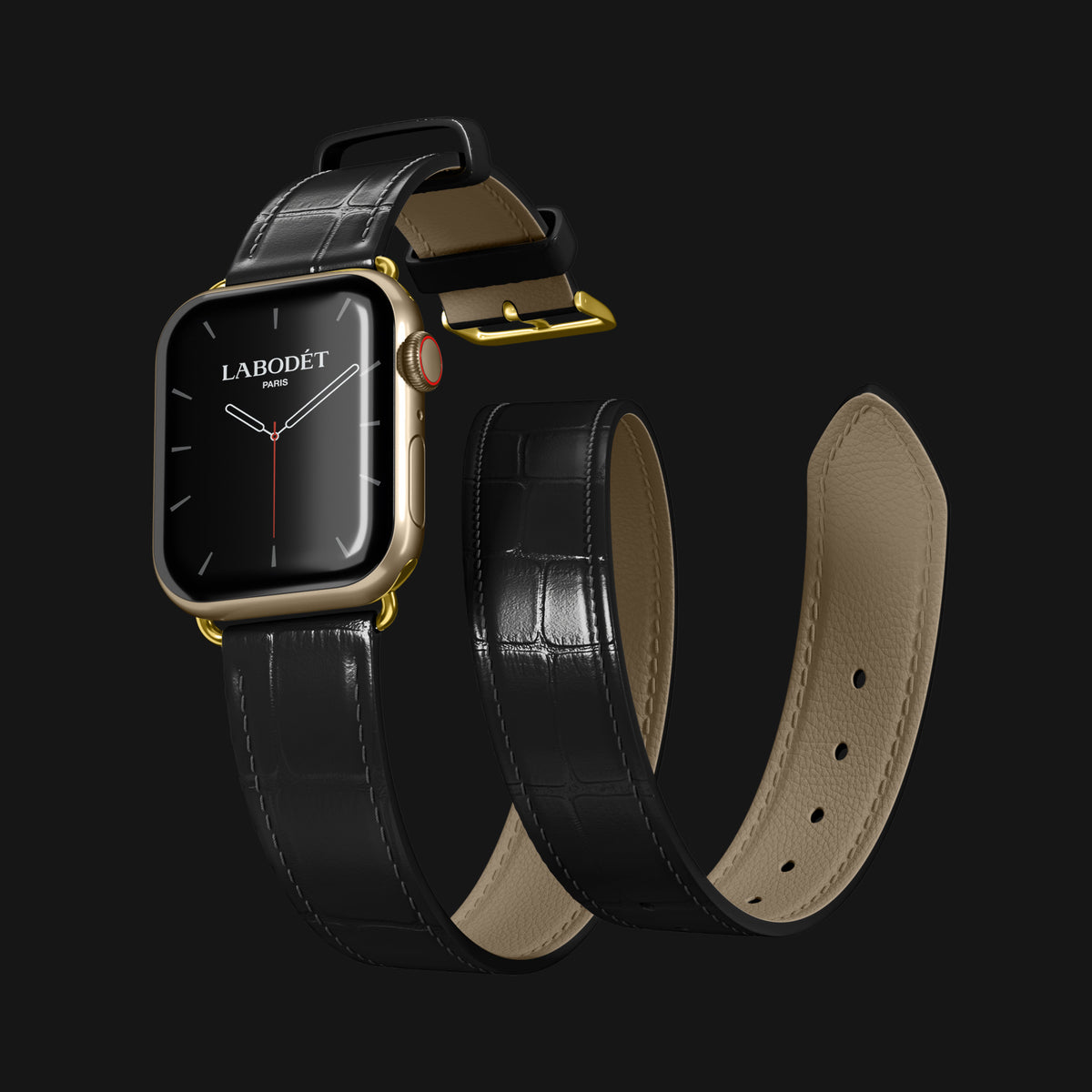 Double Strap For Apple Watch Edition-Black In Alligator with Gold Metal -2 | Edition-Black-Gold
