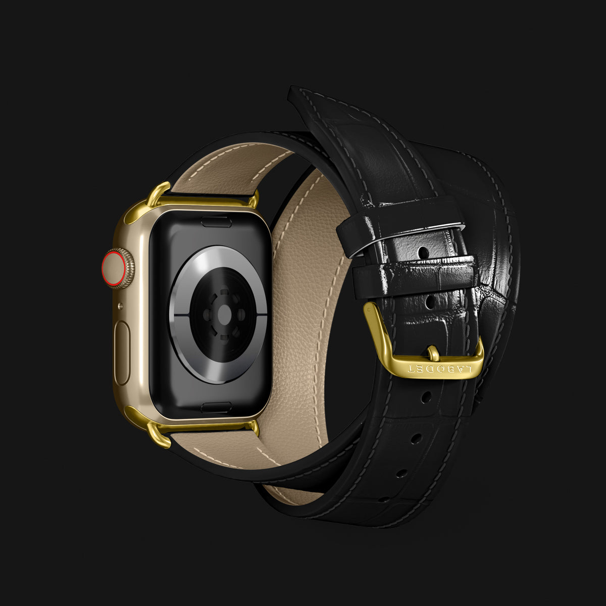 Double Strap For Apple Watch Edition-Black In Alligator with Gold Metal -3 | Edition-Black-Gold