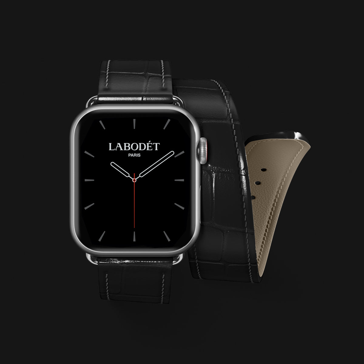 Double Strap For Apple Watch Edition-Black In Alligator with Steel Metal -1 | Edition-Black-Steel