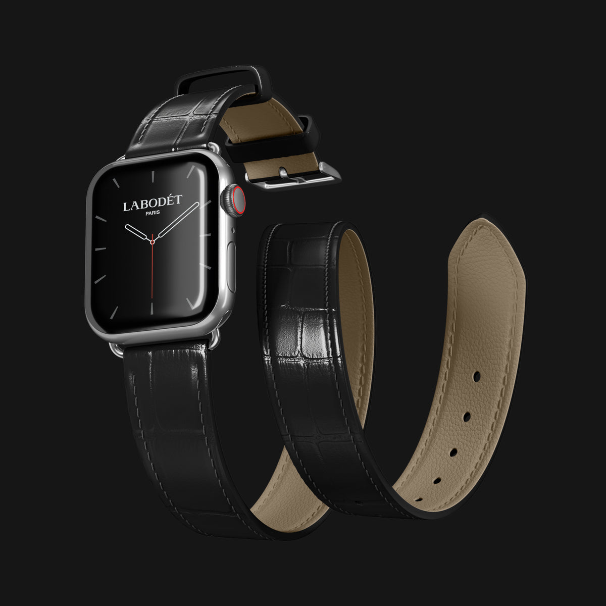 Double Strap For Apple Watch Edition-Black In Alligator with Steel Metal -2 | Edition-Black-Steel