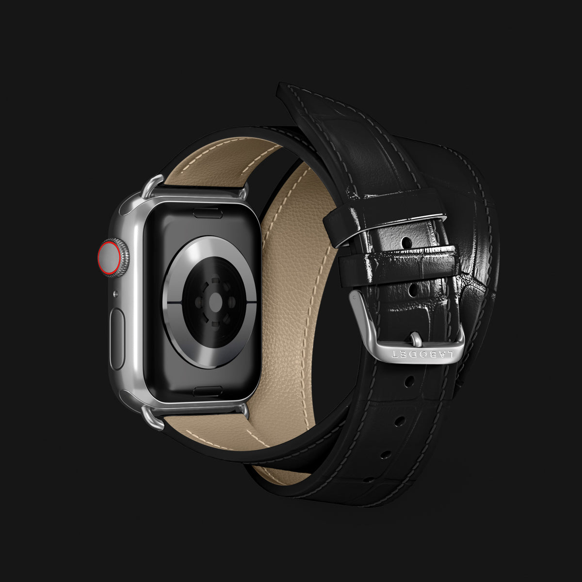 Double Strap For Apple Watch Edition-Black In Alligator with Steel Metal -3 | Edition-Black-Steel
