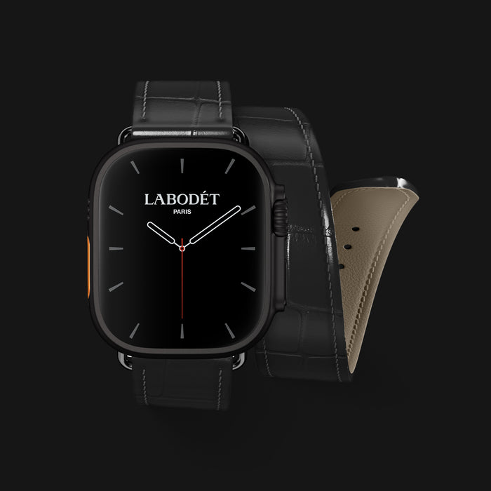 Double Strap For Apple Watch Edition-Black In Alligator with Black Metal -1 | Edition-Black-Black