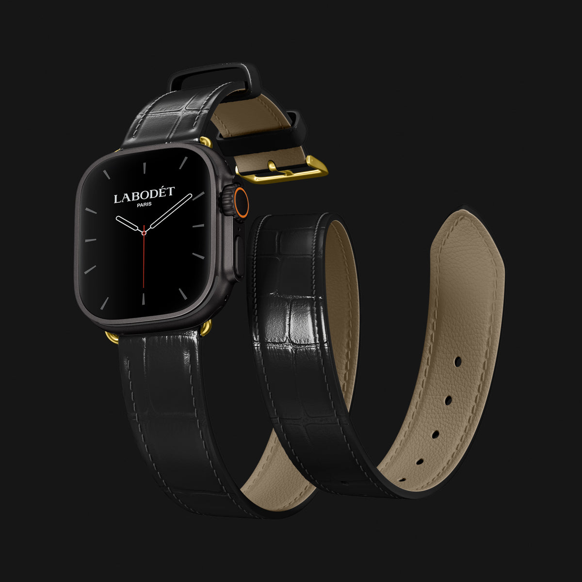 Double Strap For Apple Watch Edition-Black In Alligator with Gold Metal -2 | Edition-Black-Gold