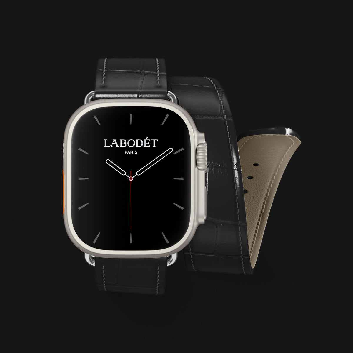 Double Strap For Apple Watch Edition-Black In Alligator with Steel Metal -1 | Edition-Black-Steel