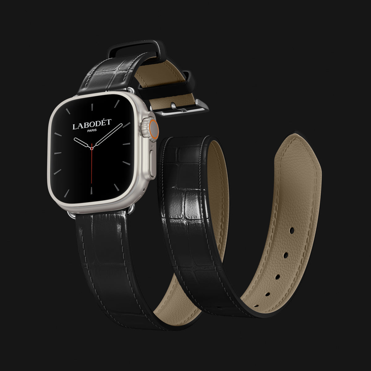 Double Strap For Apple Watch Edition-Black In Alligator with Steel Metal -2 | Edition-Black-Steel