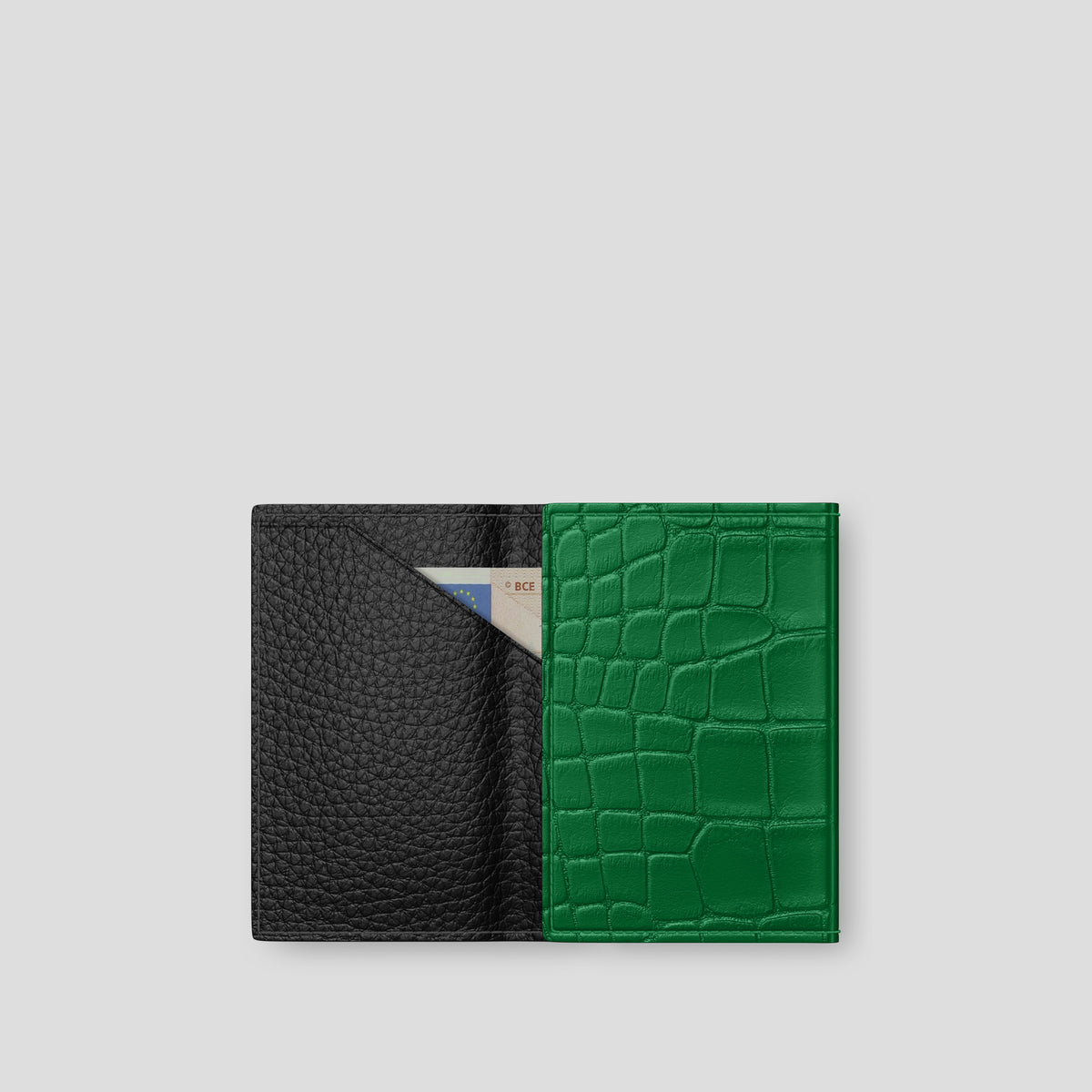 Forest-Green Trifold Wallet In Alligator with Black Metal -2 | Forest-Green-Black