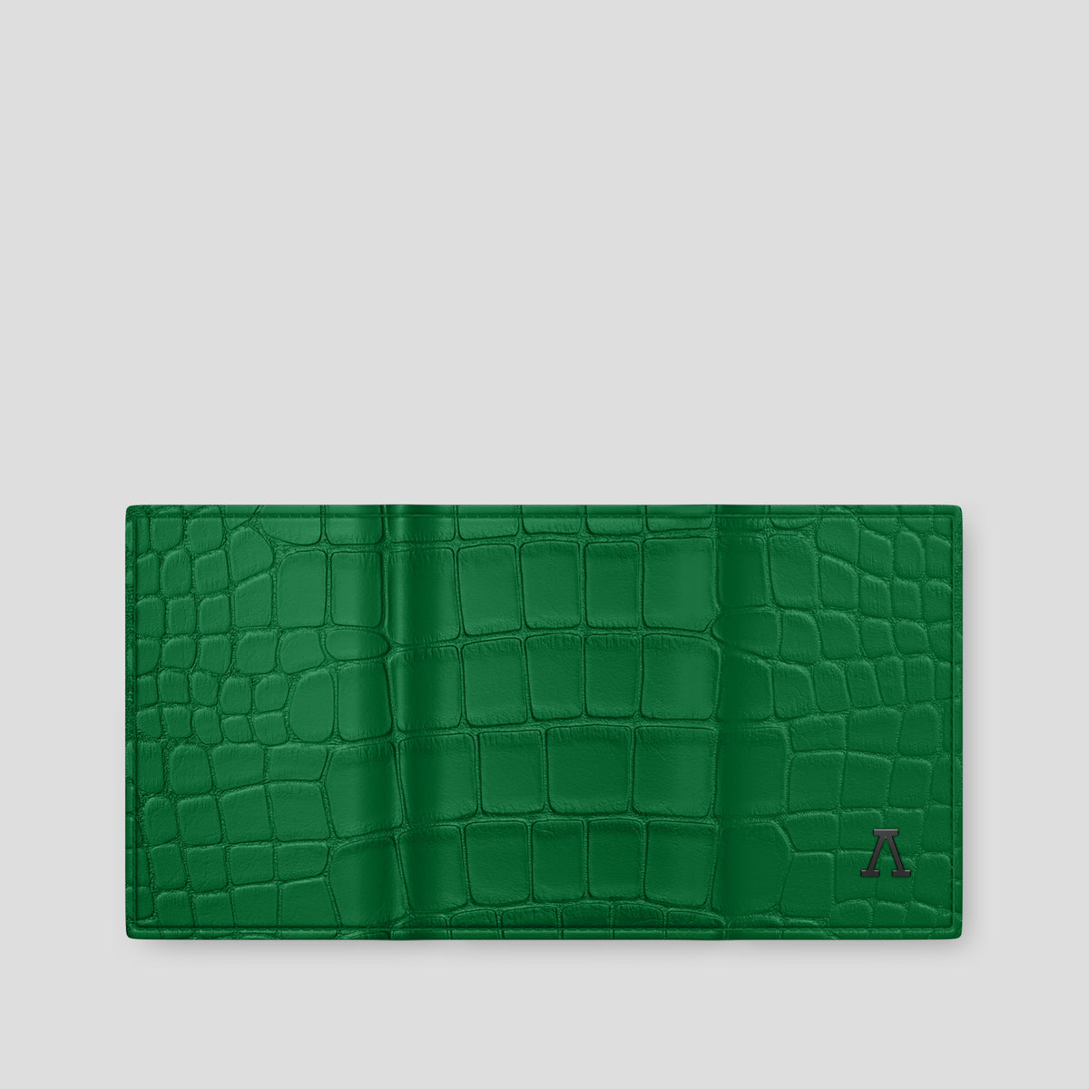 Forest-Green Trifold Wallet In Alligator with Black Metal -4 | Forest-Green-Black