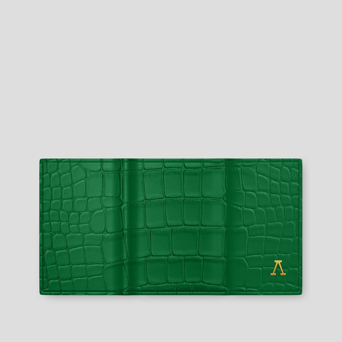 Forest-Green Trifold Wallet In Alligator with Gold Metal -4 | Forest-Green-Gold