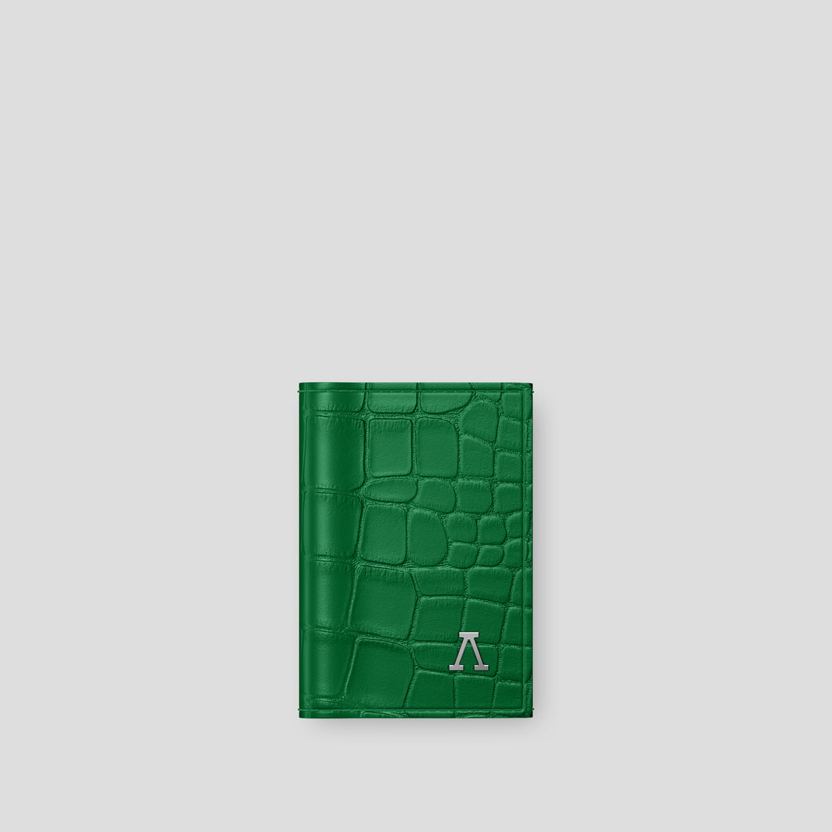 Forest-Green Trifold Wallet In Alligator with Steel Metal -1 | Forest-Green-Steel
