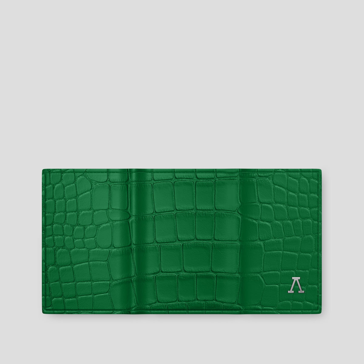 Forest-Green Trifold Wallet In Alligator with Steel Metal -4 | Forest-Green-Steel