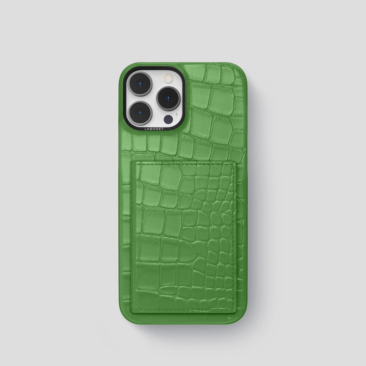 Apple-Green iPhone 15 Pro Bi-Fold Case Alligator with Black Metal -2 | Apple-Green-Black
