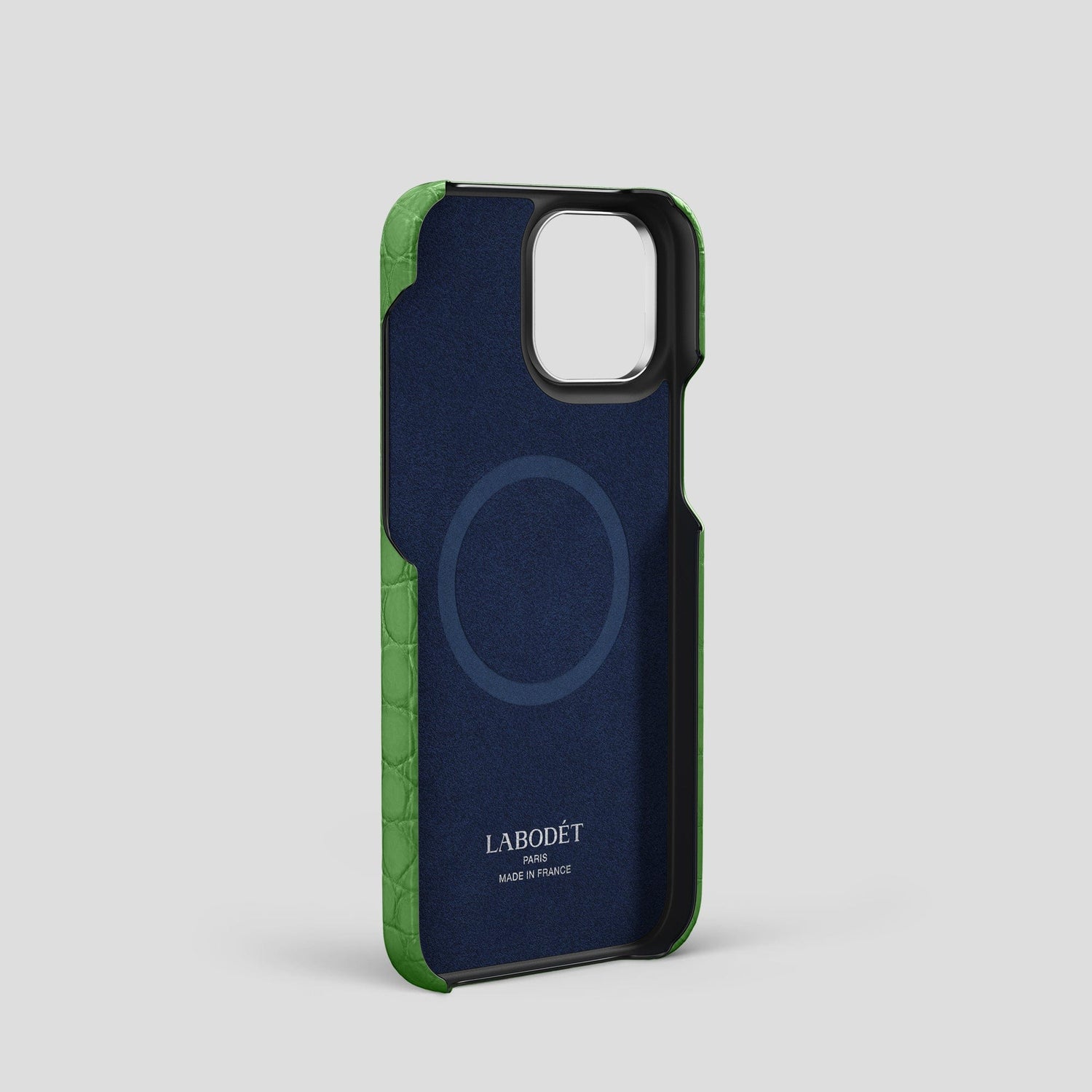 Apple-Green iPhone 15 Pro Bi-Fold Case Alligator with Steel Metal -5 | Apple-Green-Steel