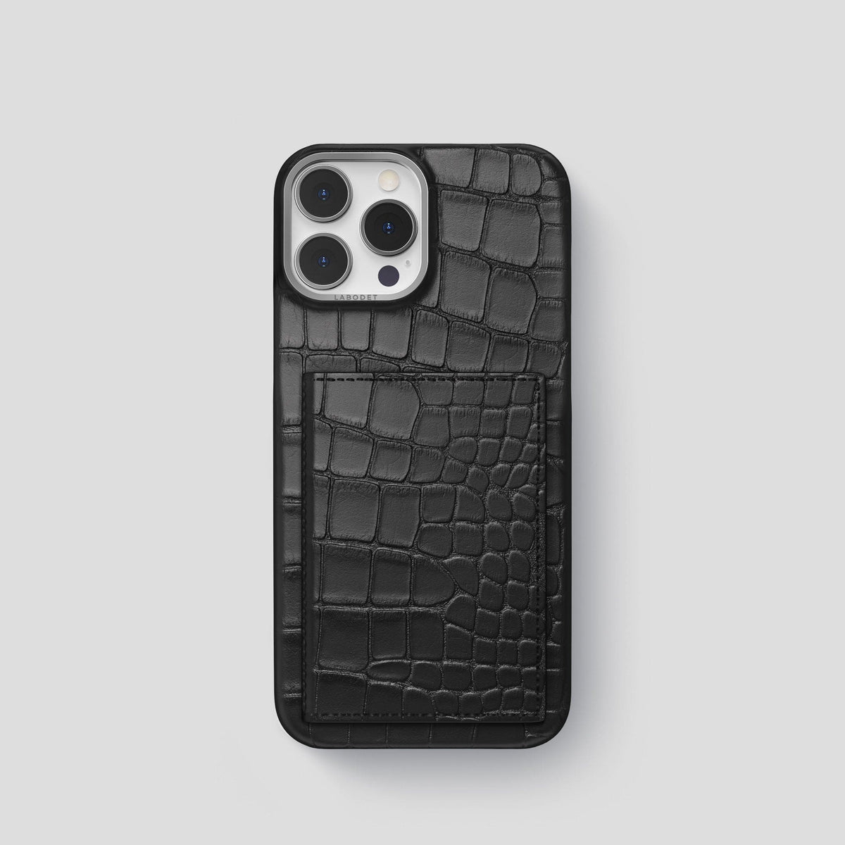 Black iPhone 15 Pro Bi-Fold Case Alligator with Steel Metal -2 | Black-Steel