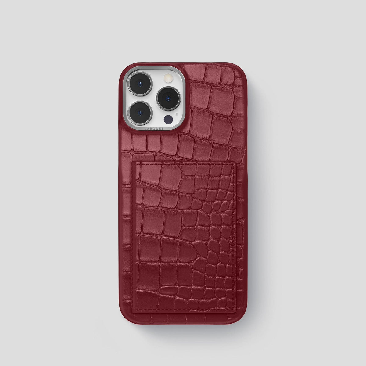Burgundy iPhone 15 Pro Bi-Fold Case Alligator with Steel Metal -2 | Burgundy-Steel