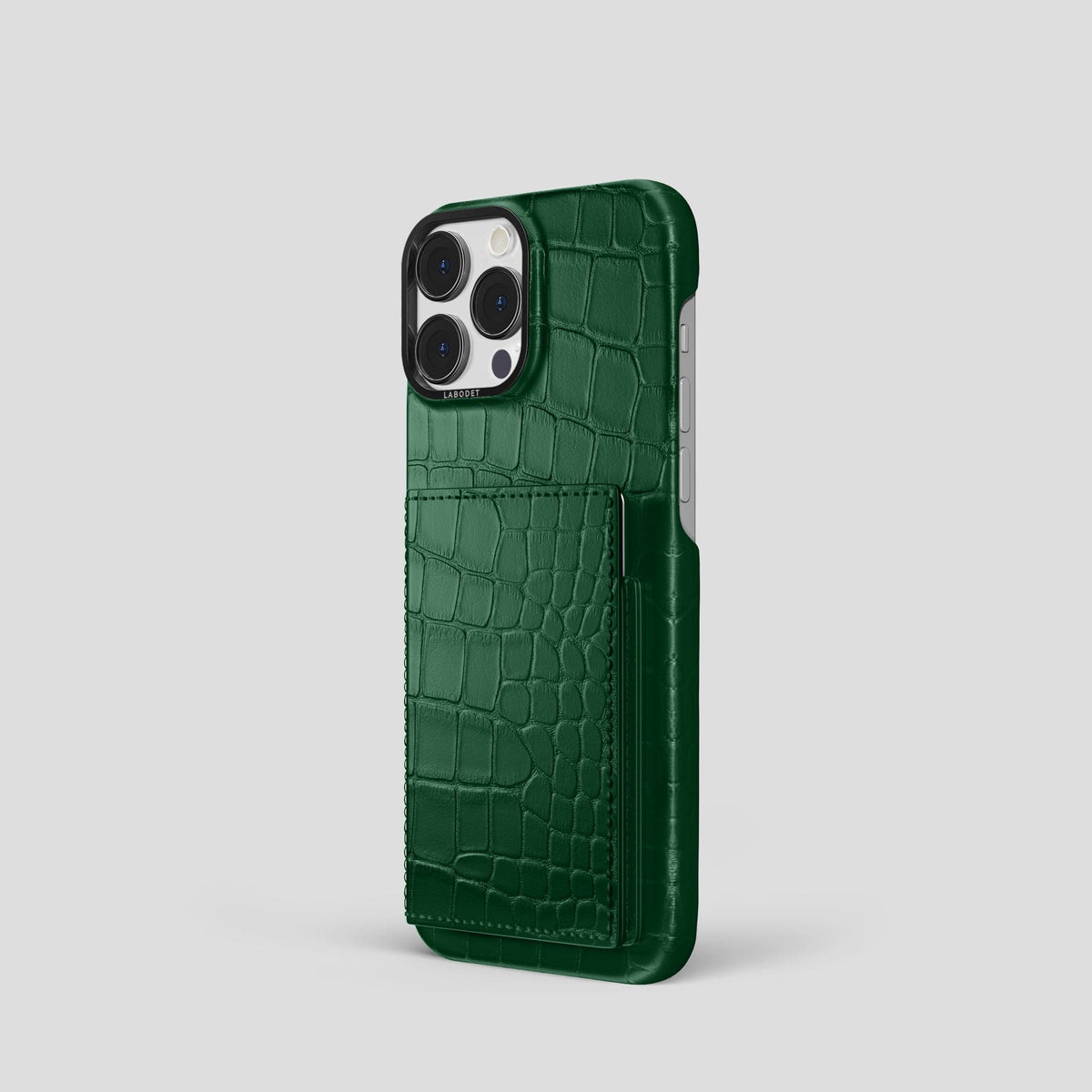 Forest-Green iPhone 15 Pro Bi-Fold Case Alligator with Black Metal -1 | Forest-Green-Black