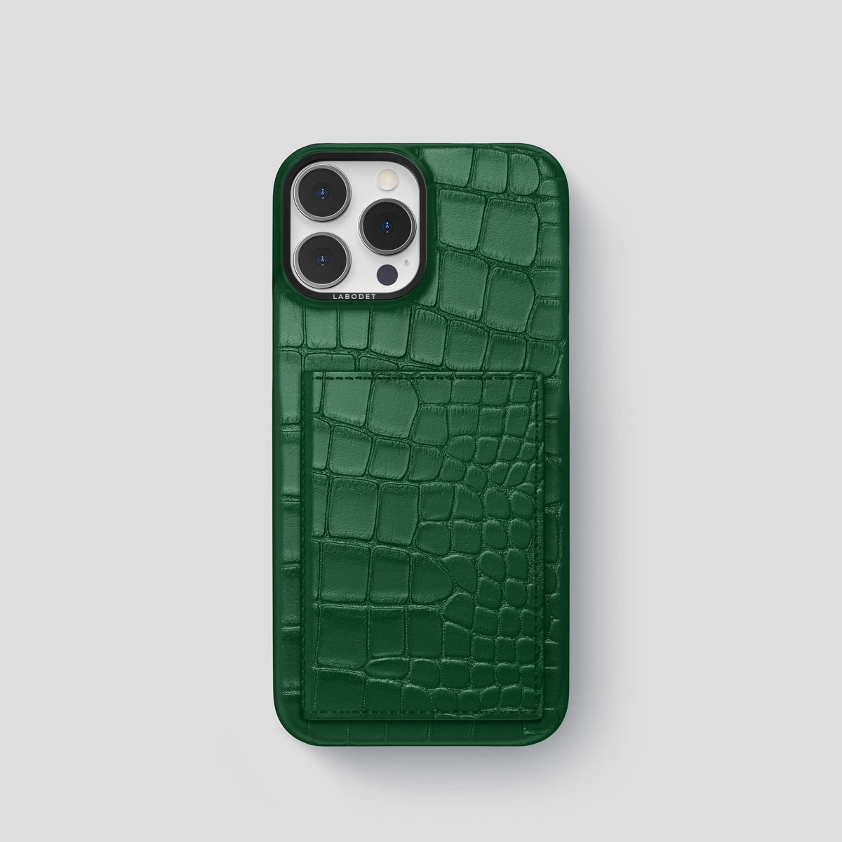 Forest-Green iPhone 15 Pro Bi-Fold Case Alligator with Black Metal -2 | Forest-Green-Black