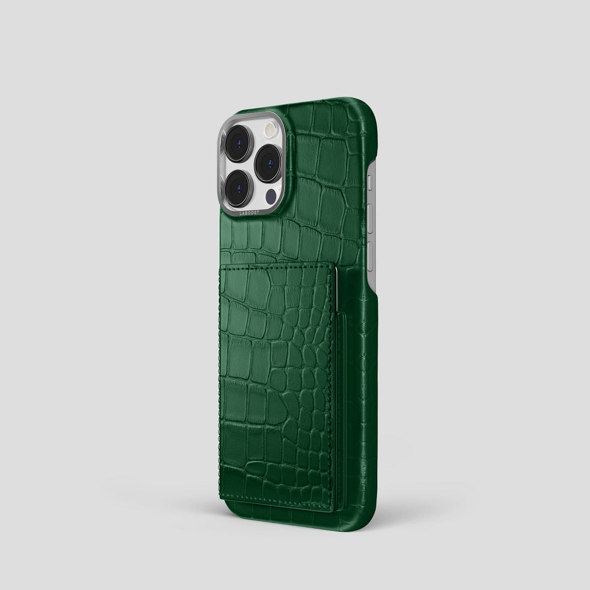 Forest-Green iPhone 15 Pro Bi-Fold Case Alligator with Steel Metal -1 | Forest-Green-Steel
