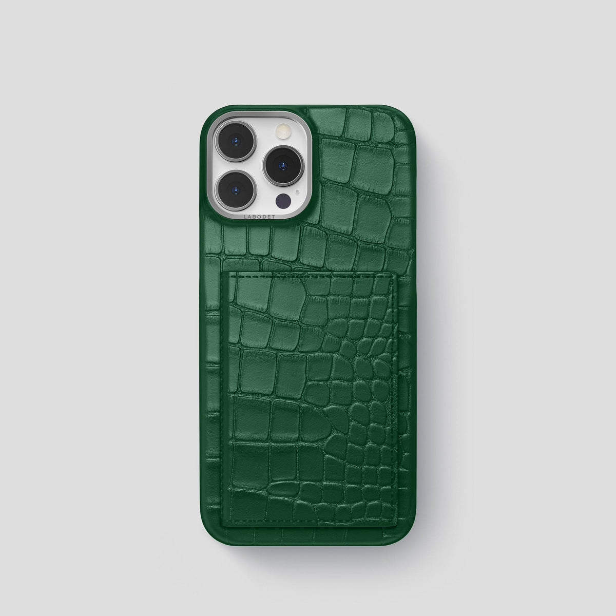 Forest-Green iPhone 15 Pro Bi-Fold Case Alligator with Steel Metal -2 | Forest-Green-Steel