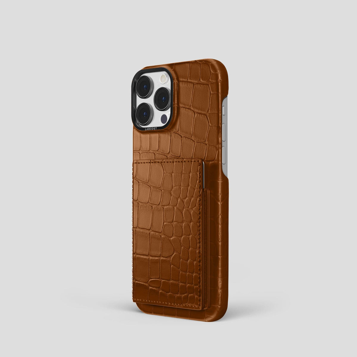 Honey iPhone 15 Pro Bi-Fold Case Alligator with Black Metal -1 | Honey-Black