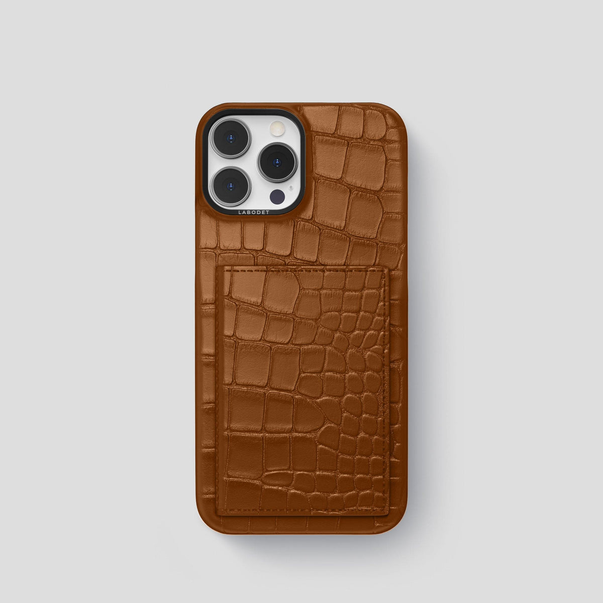 Honey iPhone 15 Pro Bi-Fold Case Alligator with Black Metal -2 | Honey-Black