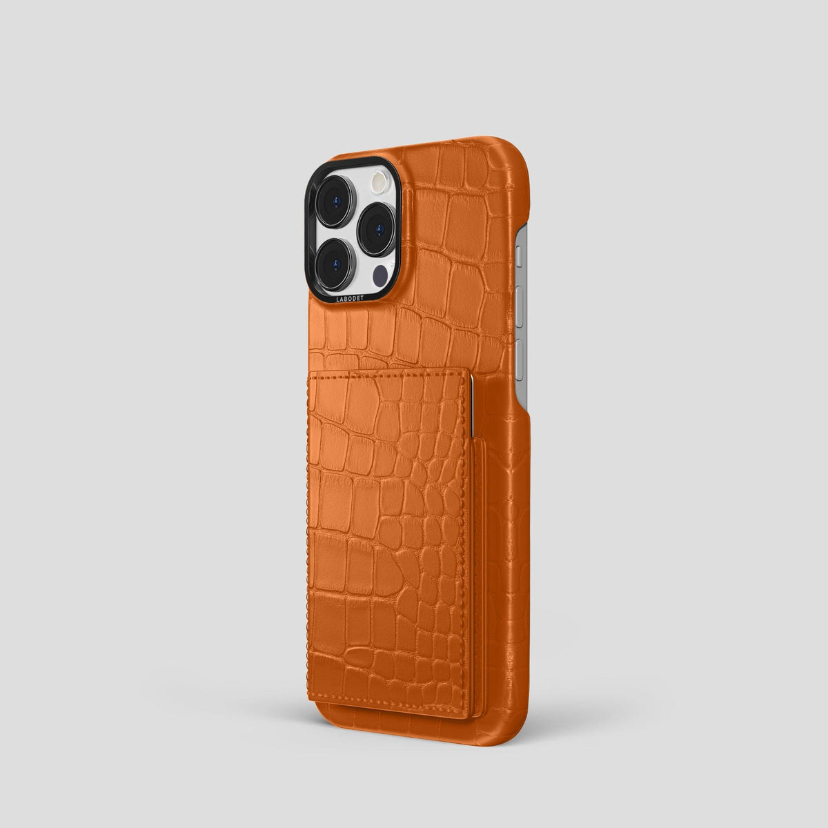 Orange iPhone 15 Pro Bi-Fold Case Alligator with Black Metal -1 | Orange-Black